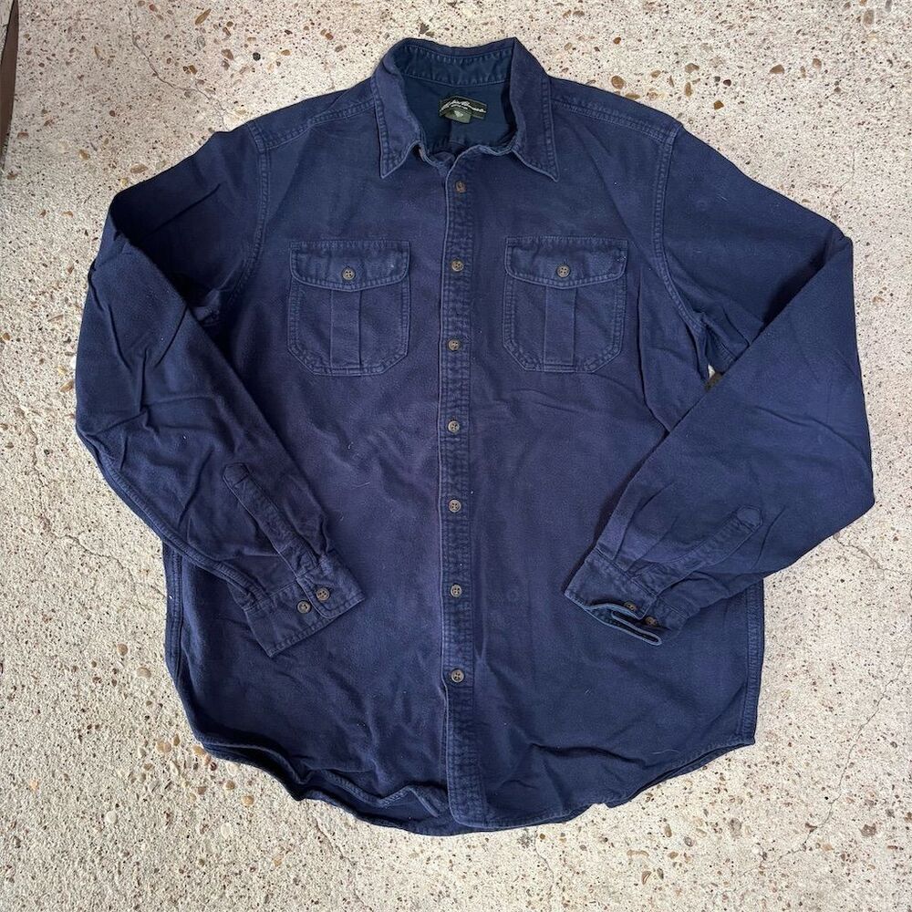 Eddie Bauer Men's Blue‎ Long Sleeve Button-Up Shirt LT heavy flannel